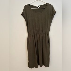 Army Green T-Shirt Dress with Cinched Waist